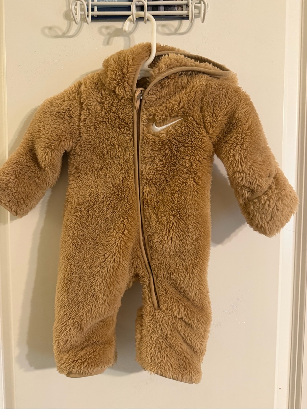 Nike Newborn Tan Plush Hooded One-Piece Coverall